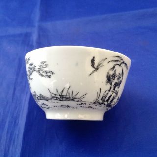RARE WORCESTER SCRATCH CROSS PENCILLED BOY ON BUFFALO BOWL c1755 CAUGHLEY BOW 6