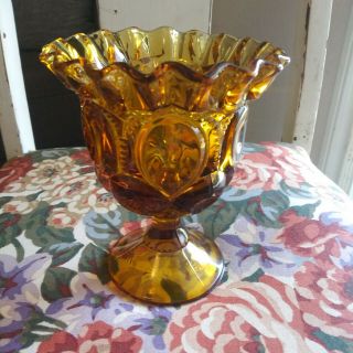 Le Smith Moon And Stars Amber Vintage Rare Crimped Compote Glass