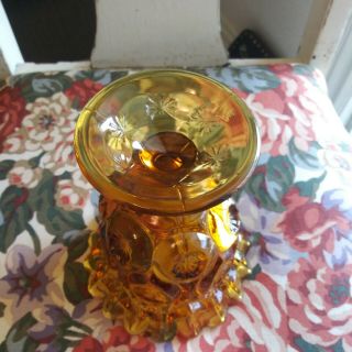 LE Smith Moon and Stars Amber Vintage Rare Crimped Compote Glass 2
