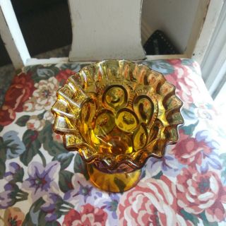 LE Smith Moon and Stars Amber Vintage Rare Crimped Compote Glass 4