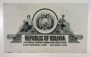 Republic Of Bolivia 1928 Proof Bond Vignette By Abn India Paper Unc Rare Black