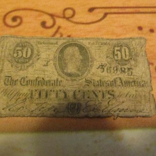 1864 Fifty Cents Csa Note Rare Note Low Grade
