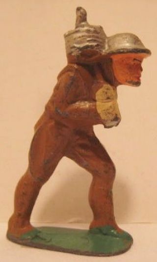 Rare Antique Metal Toy Soldier 3 1/8 " Manoil W/ Roll Of Barbed Wire 1935
