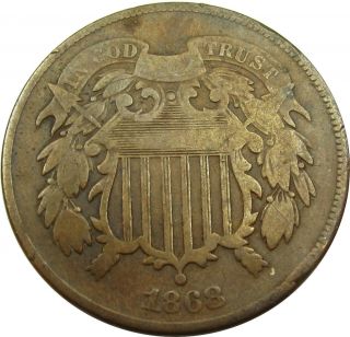 1868 Two Cent Piece Vf Rare Estate Find - Z - Mp