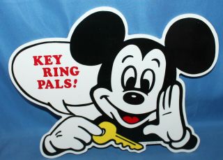 Rare Walt Disney Productions Mickey Mouse Key Ring Pals Plastic Display Header
