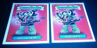 Kiss (2) Rare Cards Garbage Pail Kids,  Obscene Gene,  Kissed Kyle - Boxtoppers -