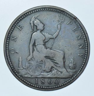 Rare 1860 Penny,  British Coin From Victoria,  Freeman Rates This As [r18] Gf