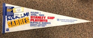 Rare 1989 Buffalo Sabres Pennant Stanley Cup Playoff Sabres Check Still Attached