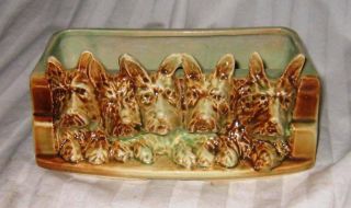 Vintage Rare Mccoy Pottery Green Brown Cute Terrier Dog Ceramic Planter Pot
