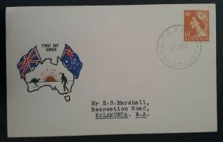 Rare 1954 Australia 6 1/2d Orange Qe2 Definitive Stamp On Fdc Cachet