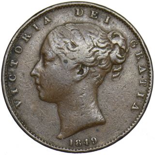 1849 Farthing - Victoria British Copper Coin - Rare