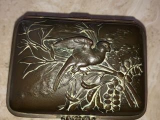 Rare Antique French Copper Plated Gilded Jewelry Box Birds and Flowers 19th c 3