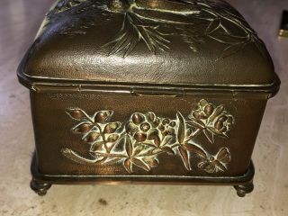 Rare Antique French Copper Plated Gilded Jewelry Box Birds and Flowers 19th c 4