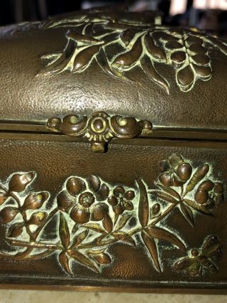 Rare Antique French Copper Plated Gilded Jewelry Box Birds and Flowers 19th c 8