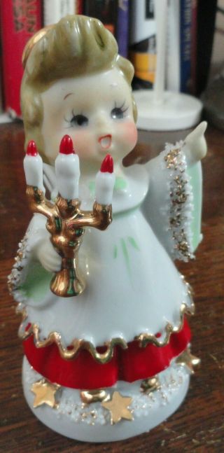 Vintage Rare Porcelain Lefton Little Girl Christmas Angel Holding Candelabra