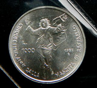 1983 San Marino Italy Rare Silver Coin 1000£ Raffaello Unc Perfect Plastic Box