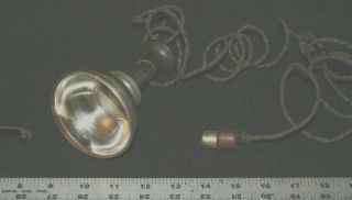 rare ANTIQUE driving lamp spotlight glass LENS early auto wooden handle,  plug 2