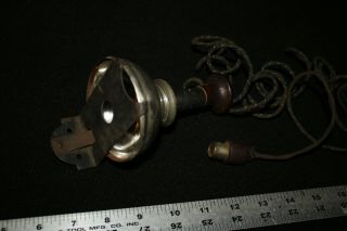 rare ANTIQUE driving lamp spotlight glass LENS early auto wooden handle,  plug 4