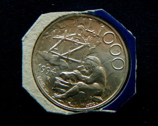 1994 SAN MARINO Italy rare silver coin 1000£ HISTORY UNC PERFECT plastic box 2