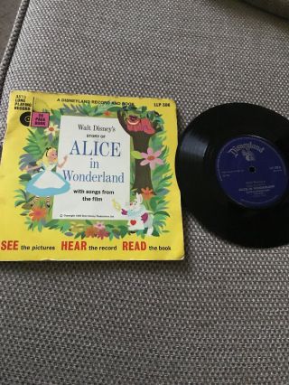 Walt Disney’s Story Of Alice In Wonderland Record With Read Along Book 7”lp Rare