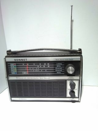Rare Sonnet Vintage Solid State Multi Band Transistor Tv / Radio Black Leather