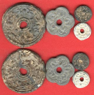 Cambodia Lead 8 - 10th Century 4 Coin Set Rare And Vf - Ef