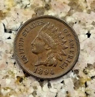 Rare Key 1894 U.  S Indian Head Penny Clear Sharp Details N/r