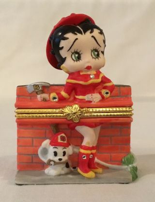 Betty Boop Rare " Fire Girl " Porcelain Hinged Trinket Box Willabee & Ward