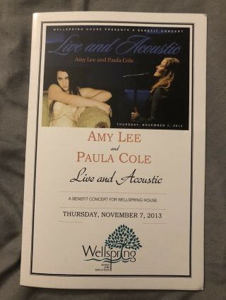 Evanescence Amy Lee Paula Cole 2013 Wellspring Benefit Concert Program Rare