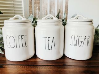 Rae Dunn Coffee,  Sugar & Tea Canister Starter Set Of 3 Ll Rare Htf