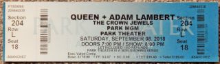 Queen W/ Adam Lambert Park Theater Vegas Sept 2018 Orig Ticket,  Rare