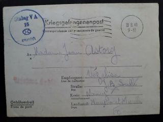 Rare 1941 Germany Prisoner Of War Letter From Stalag Va To France