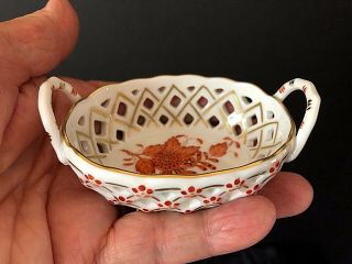 Rare Herend Chinese Bouquet Rust Miniature Pierced Basket Bone China 2.  3x3 "
