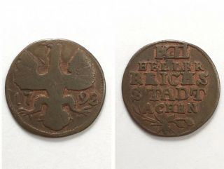 Rare 1792 Double Stamp German States Aachen 12 Heller Foreign Coin Error