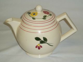 RARE Blue Ridge Southern Pottery Daisy Chain Square Round Coffee Tea Pot w/ Lid 2