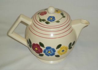 RARE Blue Ridge Southern Pottery Daisy Chain Square Round Coffee Tea Pot w/ Lid 3