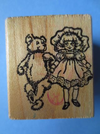 Rubber Stamp Psx Vintage 1983 Doll W/ Teddy Bear Rare