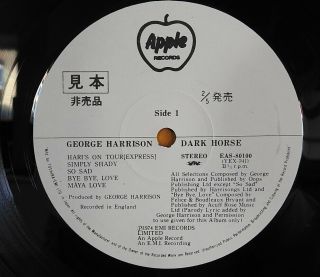George Harrison - Dark Horse - Industry Promo Vinyl Release Japan - Rare Beatles