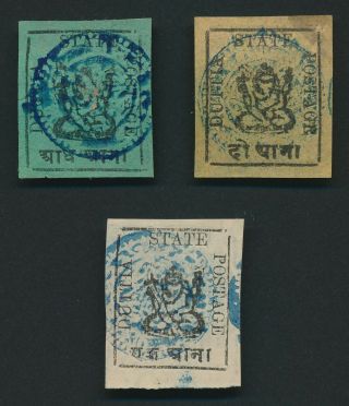 Duttia Stamps 1897 Rare India Feud States,  Sg 8/10 Ganesh Both Types,  Vf