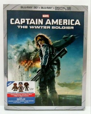 Captain America: The Winter Soldier 3d/bluray.  Rare Oop Bucky Slipcover Marvel