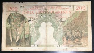 French Indochina 200 Piastres 1954 P.  109 Very Rare