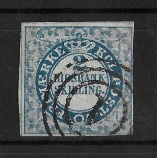 Denmark 1851 - 1854 2 Sk Blue Imperf Yvert 1 Cv €1650 Rare