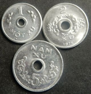 Vietnam (south) Complete Aluminum Set 1,  2,  5 Xu 1975 Top Grade 1 - Year - Type Rare