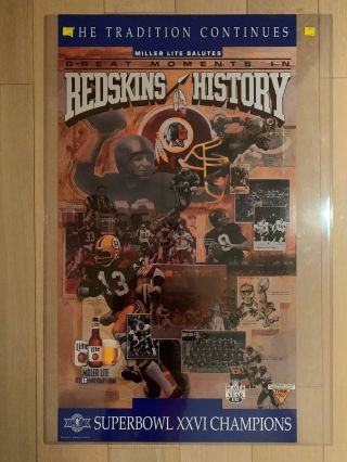 1992 Miller Lite Washington Redskins Poster - Great Moments In History - Rare