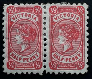 Rare 1883 - Victoria Australia Pair 1/2d Rosine Bell Design Stamps P12 1/2