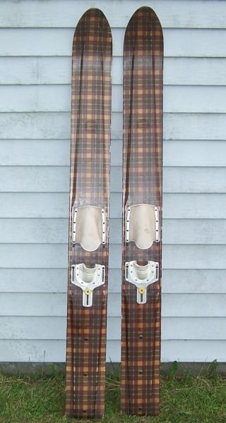 Rare " Kimball " K Glas Fiberglass Plaid Pattern Water Skis,  & As Found