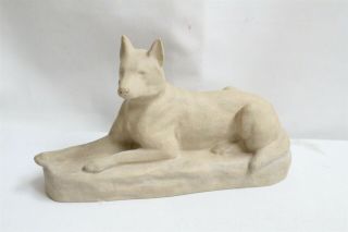 Very Rare Morrison Terra Cotta Arts Crafts Shephard Dog Lying Down Pottery Fig