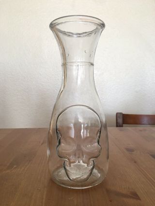 Wine Carafe Skull Decanter Glass Clear Great Drinking Ware Rare Stylish 10 Inch