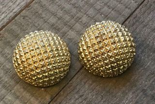 Vintage Rare Christian Dior Earrings Clip On Gold Dome 3d 1.  25 Inch Diameter