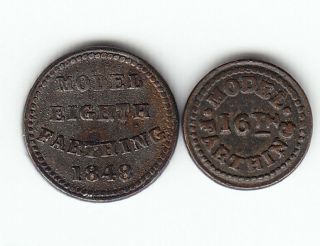 Great Britain 1848 Farthing Fractions 1/8 (8.  5mm),  1/16 (7.  1mm) Tiny Rare Models